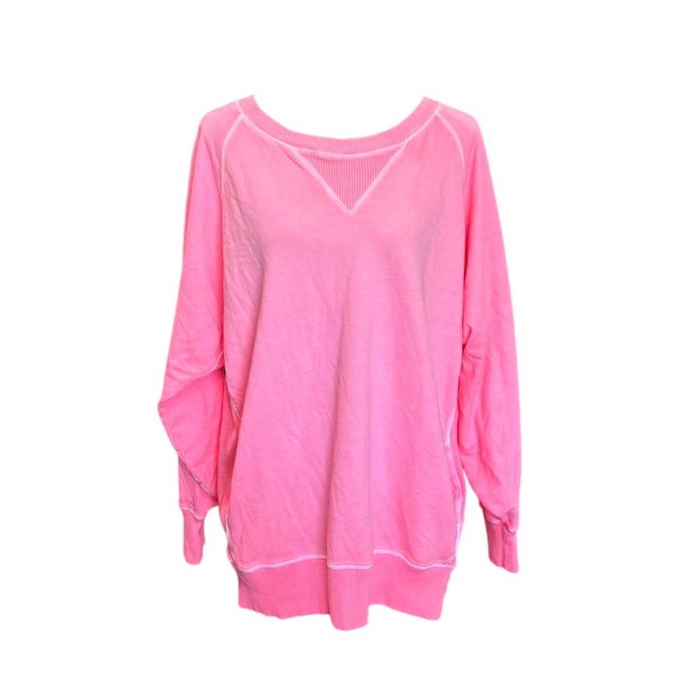 Zenana Womens XL Pink Oversized French Terry Sweatshirt Pockets TTW-5176D4